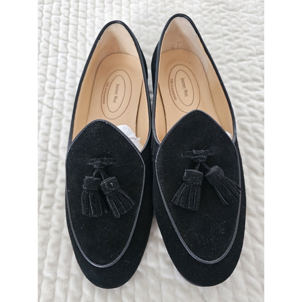 Journey West‎ Loafers Women's Size 7 Black  Suede Tassled Loafers Flats Slip On